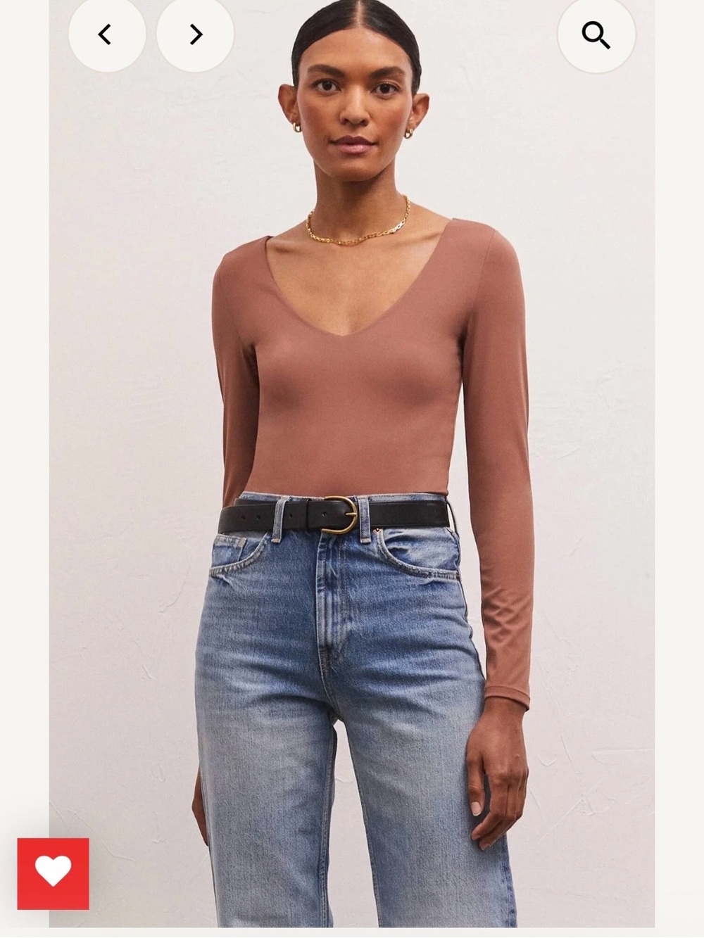 Z Supply Mauve Brown V-Neck Long Sleeve Bodysuit So Smooth series